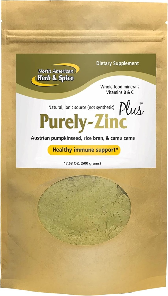 North American Herb & Spice Purely- Zink Plus - 17.63 oz - Whole Food Zink Supplement - Sund immunforsvar - østrigske græskar frø, Rice Bran & Camu Camu - non-GMO - 18 Serveringer