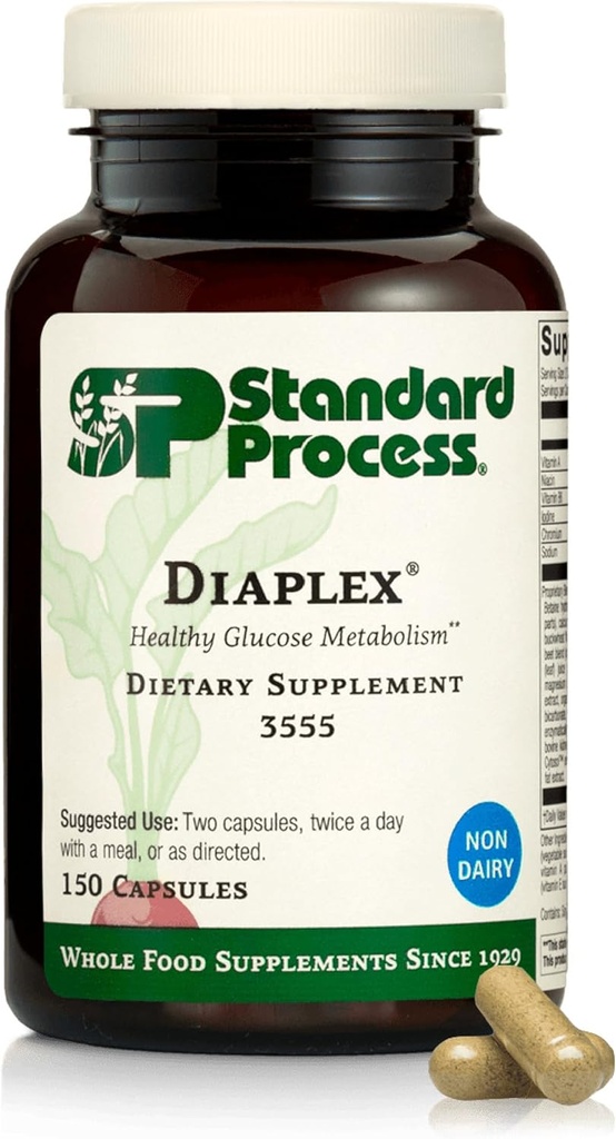 Standard Process Diaplex - Supplement til Pancreas & Galleblære Support - Indeholder Chrom & Antioxidant Vitamin A - Non- Dairy - 150 kapsler (75 Servere)