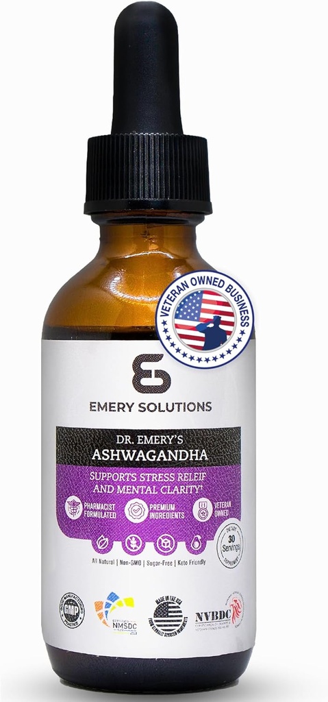 Dr. Emery 's Ashwagandha Liquid Drops Organic Extract Supplement til afslapning, Mental Klarhed, Natural Calm, og Mood, Vegan, Made in USA, 30 Day Supply