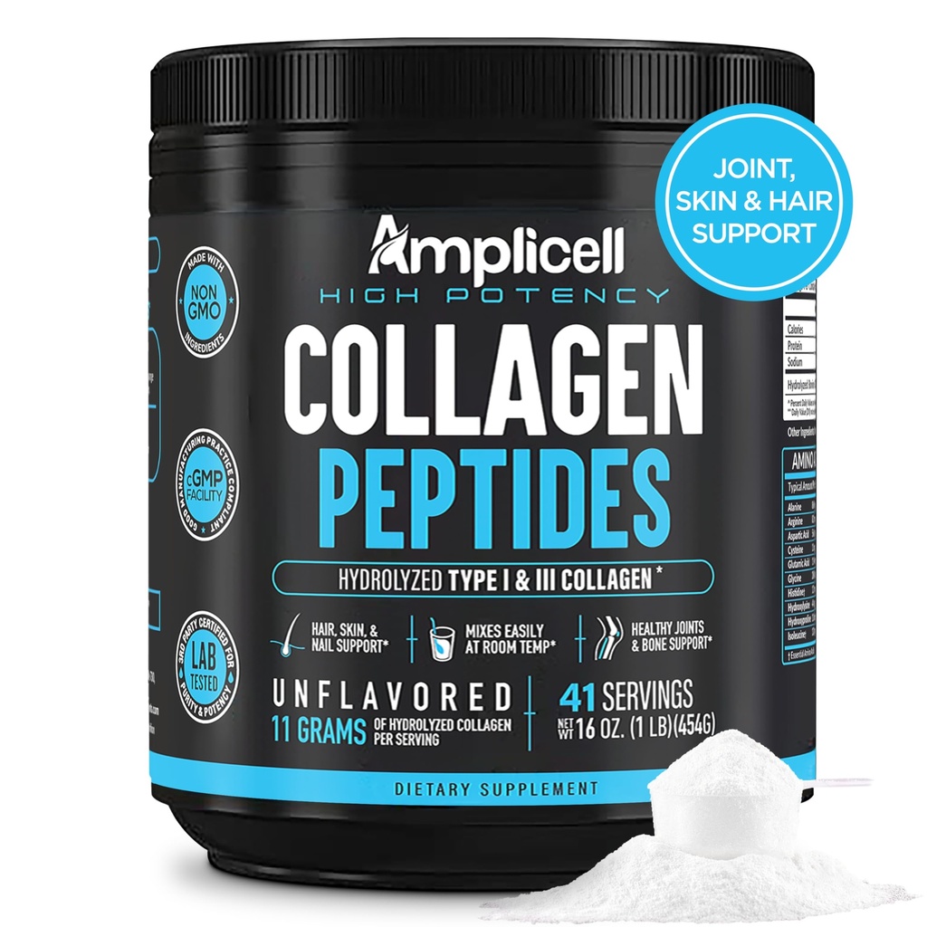 Multi Collagen Peptider Powder - Hydrolyzed Protein Supplement med type 1 & 3 - Græs Fed, Unflavored, Keto & Paleo Friendly - hår, hud, negle, Joints for kvinder & mænd - 41 Servering