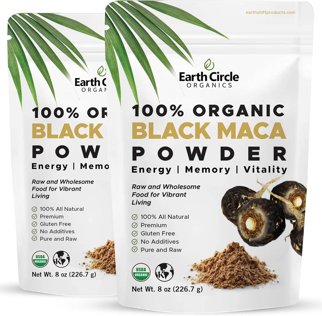 Organic Black Maca Peruvian Root Powder | Black Maca Root for Men | Natural Supplement | Essential Vitamins, Minerals & Fatty Acids Improved Energy | Immune Support (8oz, Pack of 2)