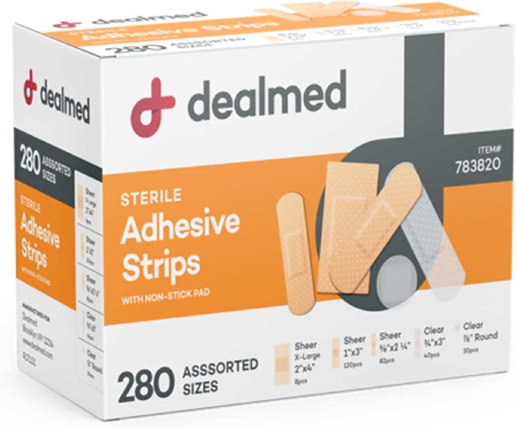 Dealed Assorted Variety Pack Flexible Adhesive Bandages Steril Bandage Strips med non- Stick Pad, Latex Free, Sårpleje til førstehjælp Kit (280 Bandages)