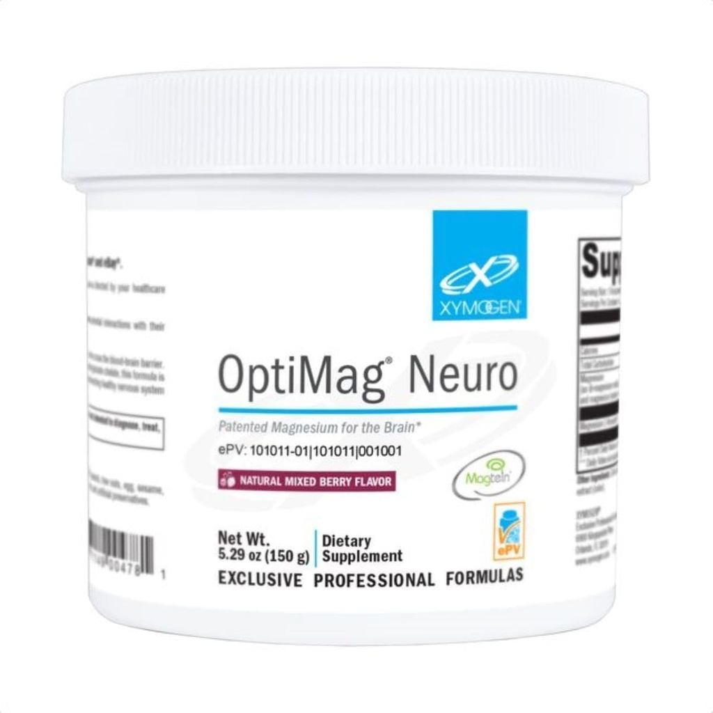 XYMOGEN OptiMag Neuro - Chelated Magnesium Powder - med Magnesium Glycinate & L- Threonate - Support Brain Health & Afslapning - Blandede bær (60 Servering)
