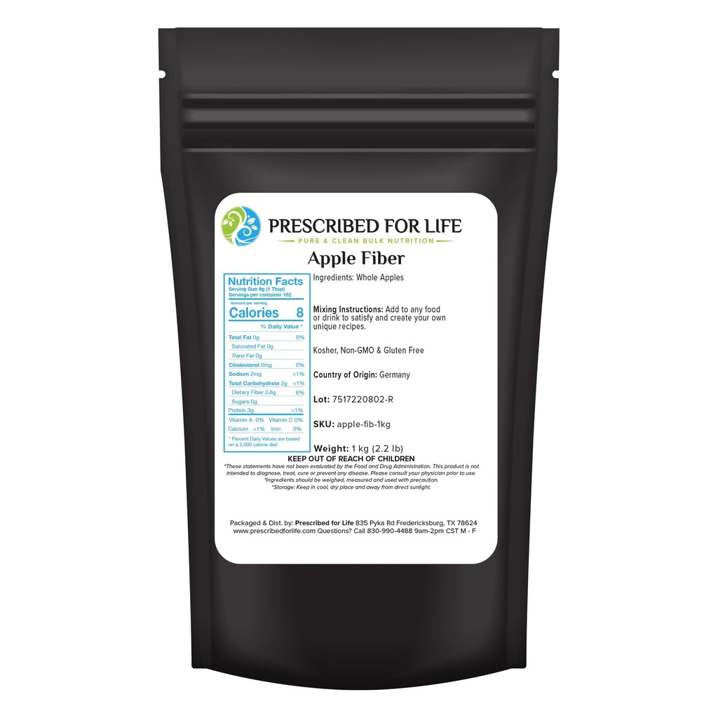 Præskrevet for Life Apple Fiber Powder, Natural Apple Pectin Fiber supplement til fordøjelsessygdomme, Vegan, Ikke GMO, Gluten Free (1kg / 2.2lb)