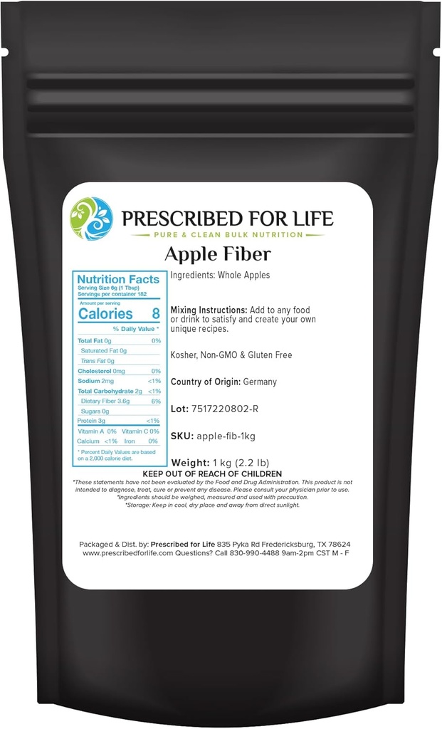 Præskrevet for Life Apple Fiber Powder, Natural Apple Pectin Fiber supplement til fordøjelsessygdomme, Vegan, Ikke GMO, Gluten Free (1kg / 2.2lb)