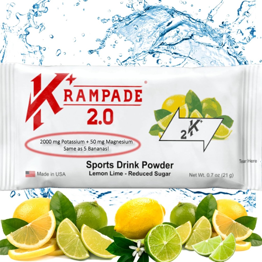 Krampade Kalium Magnesium Supplement Elektrolyter Pulver - 50 mg Mag + 2000 mg K, > 2X mere end kokos vand