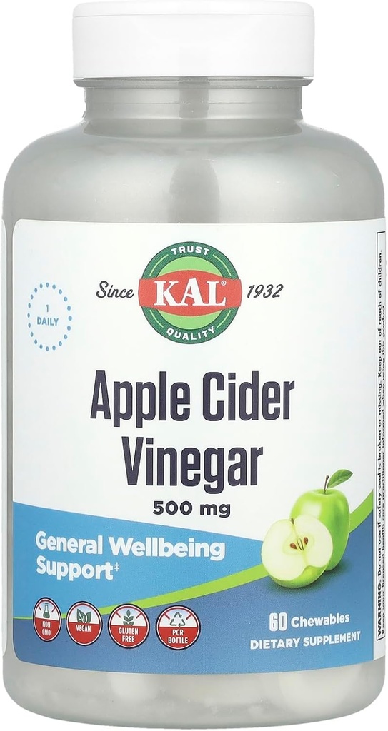 Kal Apple Cider Vinegar - 500 mg - 60 Chewable Tablets