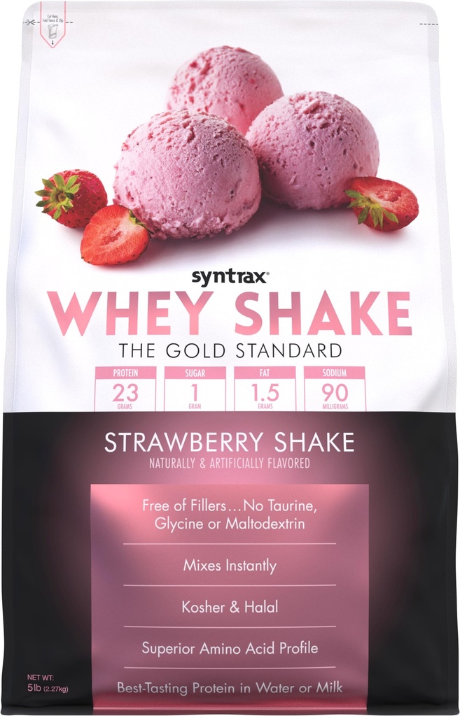 Syntrax Nutrition Whey Shake, kold filtreret & ikke denatureret Whey Protein Powder Blend, Jordbær Shake, 5 lbs