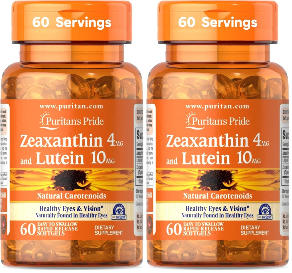 Puritans Pride Zeaxanthin 4mg med Lutein 10mg, understøtter sunde øjne og syn *, 60 ct (pakke med 2)