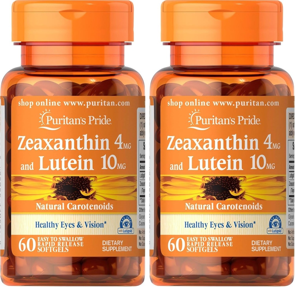 Puritans Pride Zeaxanthin 4mg med Lutein 10mg, understøtter sunde øjne og syn *, 60 ct (pakke med 2)