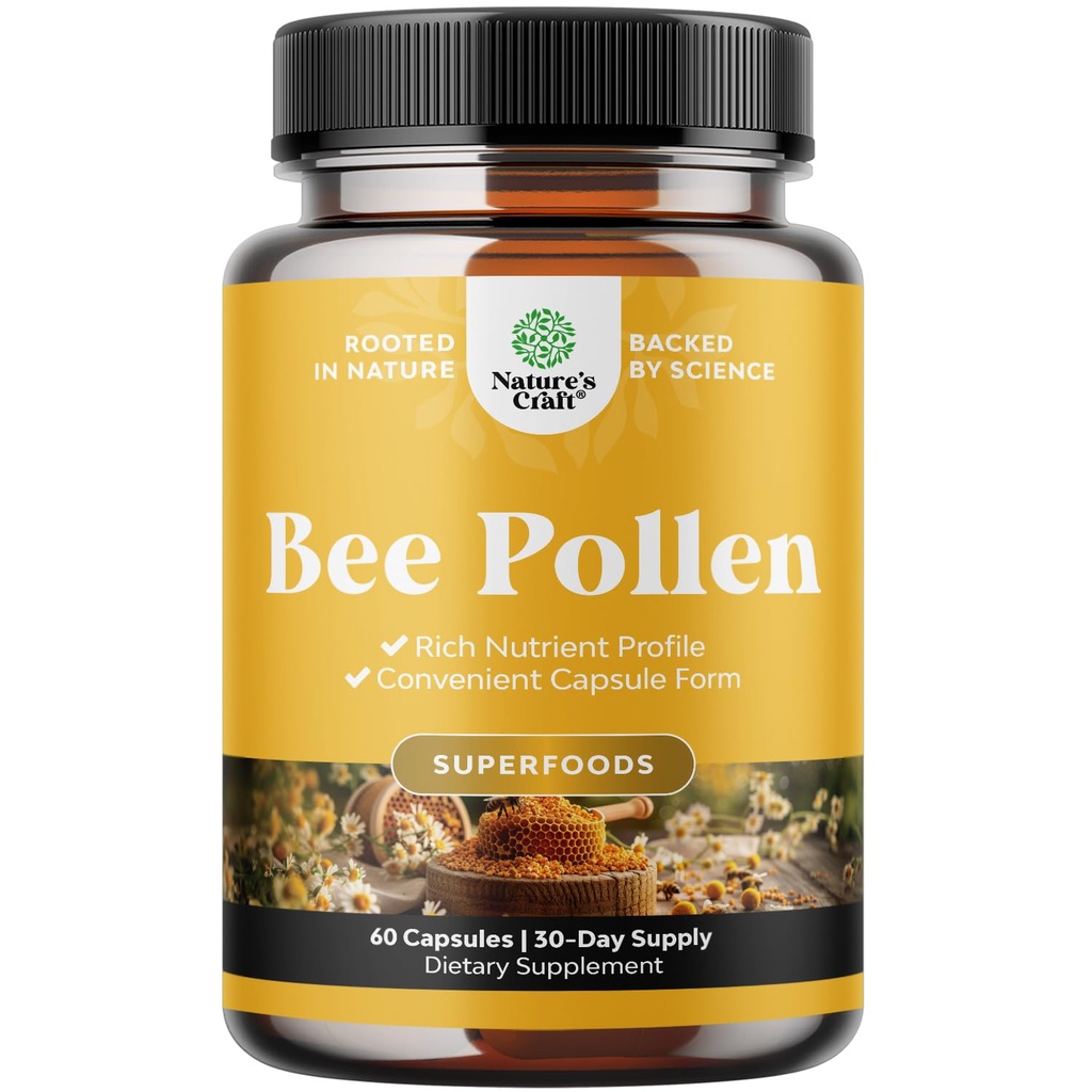 Bee Pollen piller til Brystvækst 60 Ct - Bee Pollen Supplement 1000mg Servering med naturligt occurring B Vitaminer Mineraler & enzymer - Brysttilskud - Vegetarisk non-GMO & Gluten Free