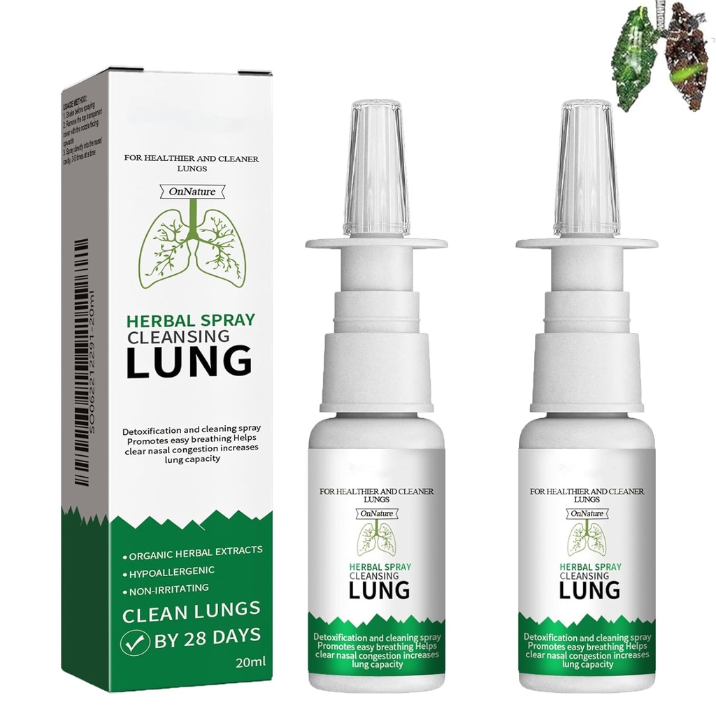 Ny Opgradering Organic Herbal Lung Cleanse Reparation Spray, Onnature Herbal Spray Cleansing Lung, Lung Cleansing Spray Support til Lung Detox til Rygere (2PCS)