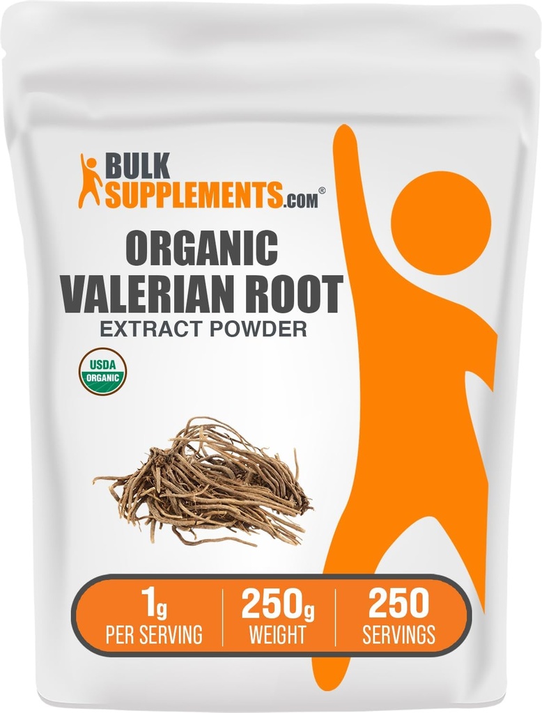 BulkSupplements.com Organic Valerian Extract Powder - Sourced from Valerian Root, Herbal Supplement - Gluten Free, 1g per Serving, 250g (8,8 oz) (Pack of 1)
