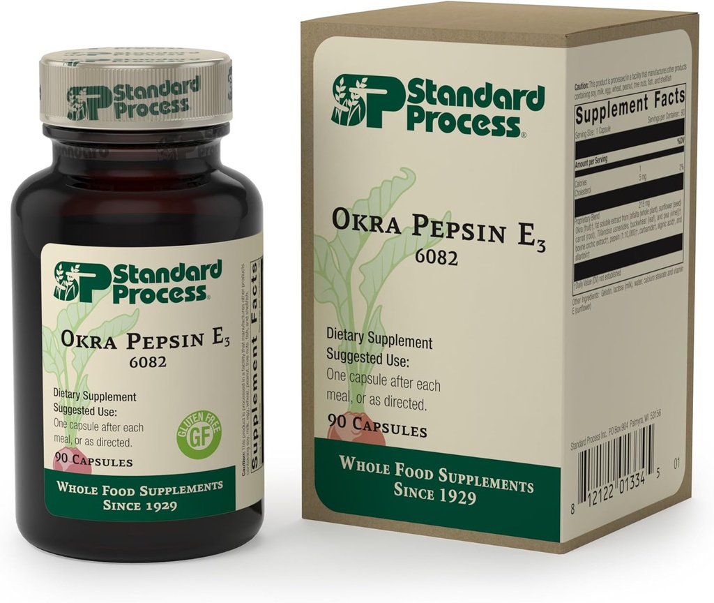 Standard Process - Okra Pepsin E3 - Intestinal Function Support, Okra, Boghvede, Gluten Free - 90 Kapsler