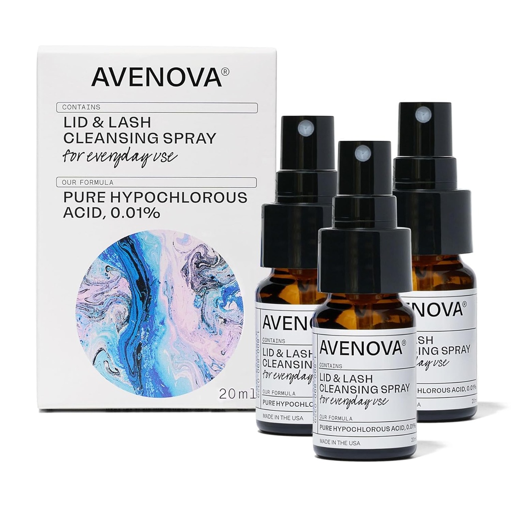 Avenova Eyelid og Eyelash Cleanser Spray 3 Pack - Gentle hverdagen Hypochlorosyren Lid og Lash Cleansering Spray For Clearer and Healthier Eyes, 60ml (2.04oz)