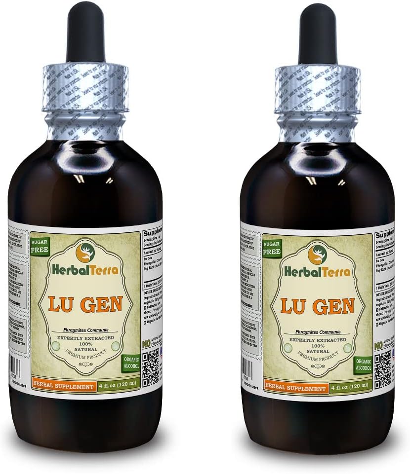 Lu Gen, Reed (Phragmites Communis) Tincture, Dried Root Liquid Extract (Brand Name: HerbalTerra, Proudly Made in USA) 2x4 fl.oz (2x120 ml)