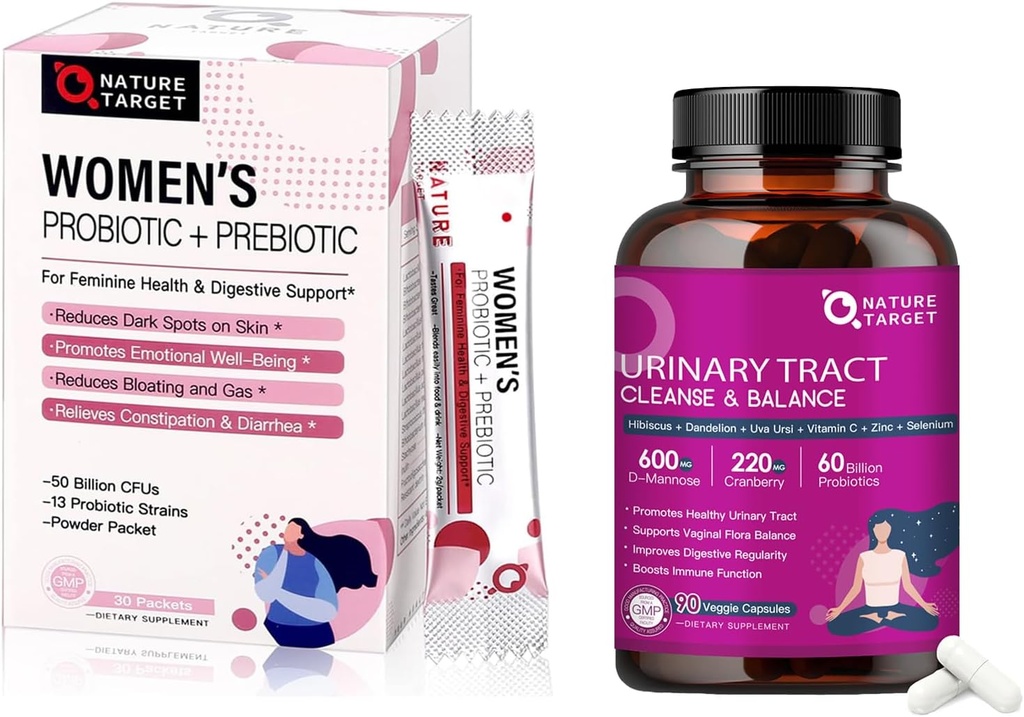NATURE TARGET Probiotics for Women Digestive Health & Urinary Tract Health with D Mannose & Cranberry