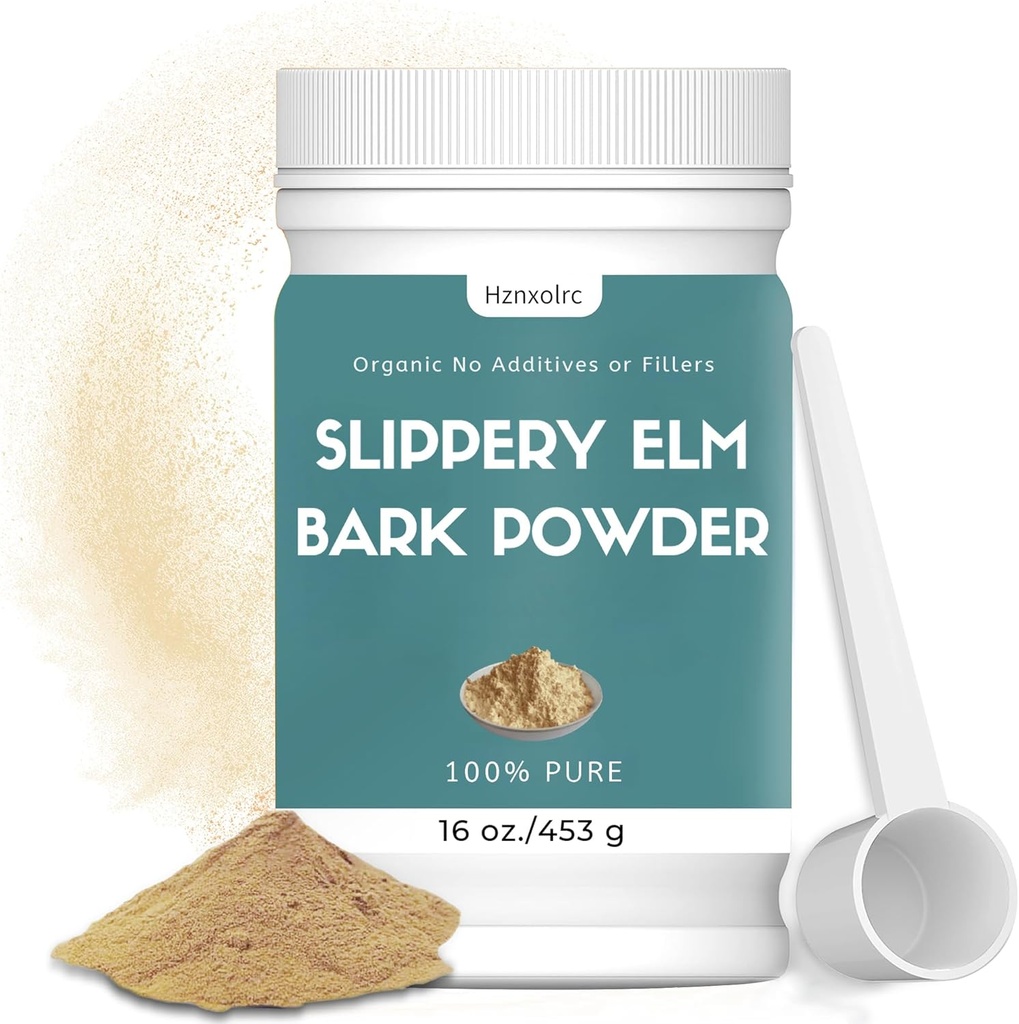 16 oz Slippery Elm Powder Organic, Slippery Elm Bark Powder Organic, No Bitter Taste, 100% Pure & Natural, Instant, Food- Grade, Vegan, Pet Friendly