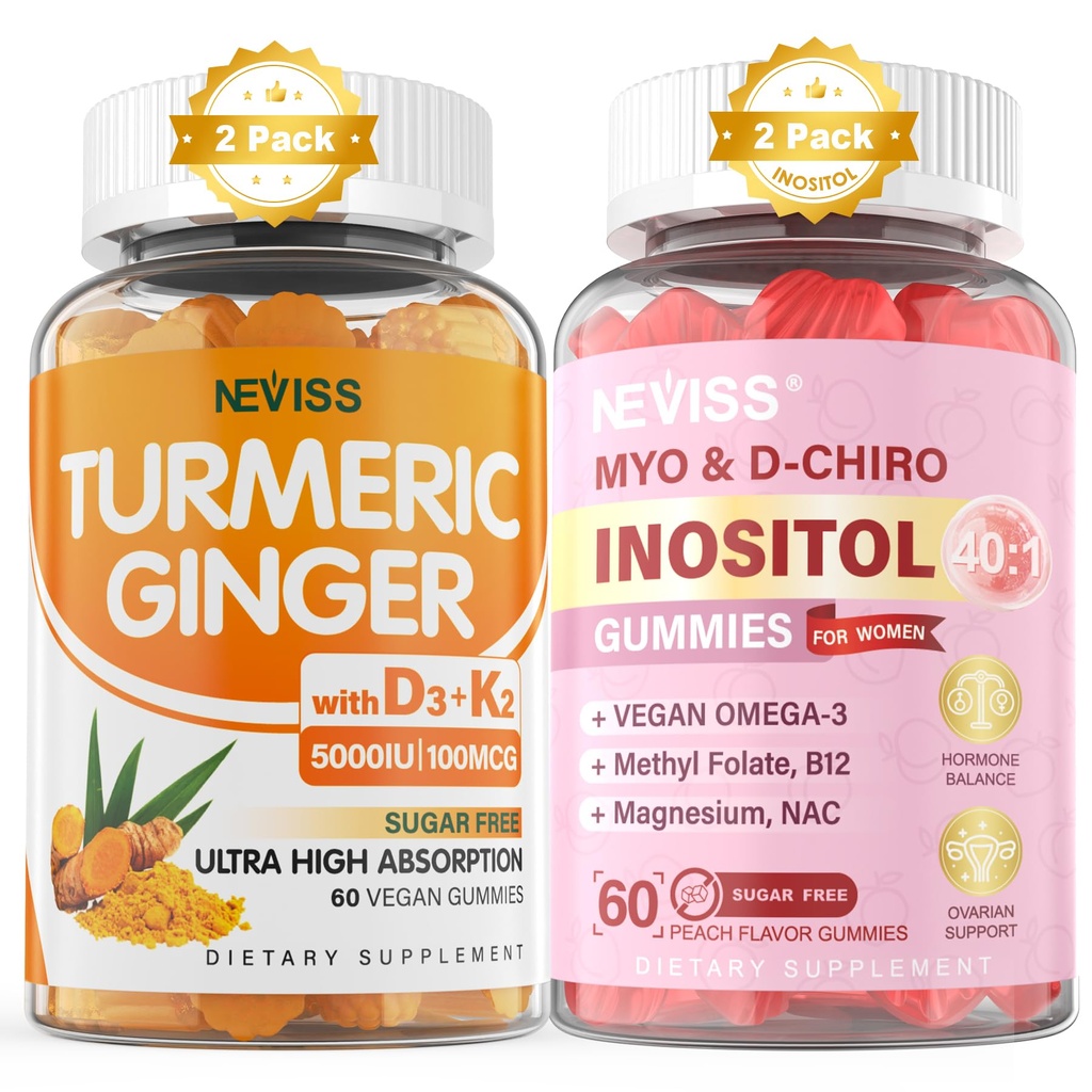 Sukkerfri 2Pack Gurkemeje Gummier & 2Pack Myo- Inositol & D- Chiro Inositol Gummies