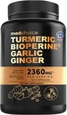 4-in-1 Gurkemeje og hvidløg Kosttilskud med BioPerine - 2360mg Gurkemeje Ingefær Root Kapsler med hvidløg - Høj potens Herbal Blend (120 ct)