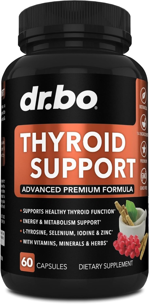 Thyroid Support til kvinder & mænd Supplement - Natural Metabolisme, Mood & Energy Enhancer med L- Tyrosine Selenium Jod Zink Bladerwrack Kelp & Ashwagandha Thyroid Supplement Complex vitamin 60 piller