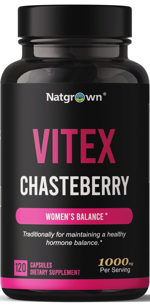 Natgrown Vitex Chasteberry Supplement for kvinder 1.000 mg - Understøtter Hormone Balance & Fertilitet - Agnus Castus Chaste Tree Vitex Berry Fruit Extract Kapsler - 120 Ct