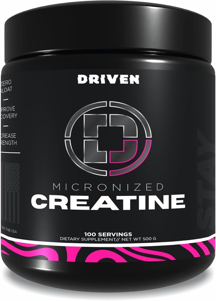 Driven Nutrition Micronized Creatine Monohydrate Powder – 500g | Pure, Unflavored, 5g Per Serving | Muscle Strength, Power, Endurance & Recovery Supplement