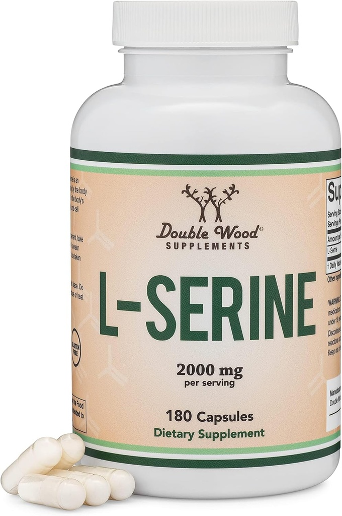 L- Serine kapsler (tredjeparts testet) - 2.000mg Servering Brugt i klinisk undersøgelse, 180 greve, 500mg per kapsel (L Serine Aminosyre til serotonin produktion og brain support) af Double Wood