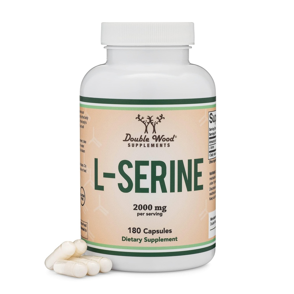 L- Serine kapsler (tredjeparts testet) - 2.000mg Servering Brugt i klinisk undersøgelse, 180 greve, 500mg per kapsel (L Serine Aminosyre til serotonin produktion og brain support) af Double Wood