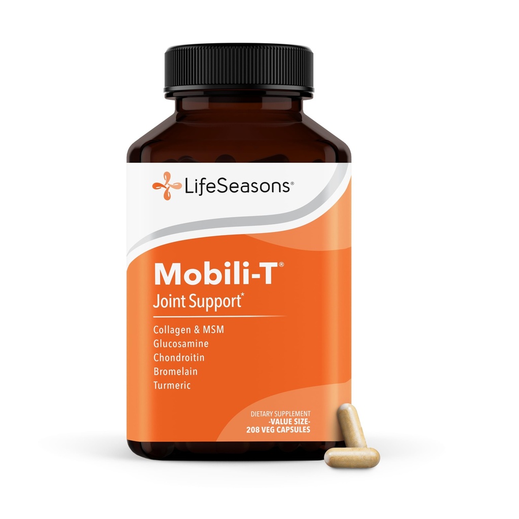 LifeSeasons Mobili- T - Fælles supporttillæg - Reducerer Aches & ubehag - Forøg området for bevægelse - Genbyg Tissue & Cartiage - MSM Chondroitin Collagen Glucosamin & Gurkemeje - 208 Kapsler