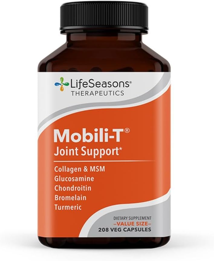 LifeSeasons Mobili- T - Fælles supporttillæg - Reducerer Aches & ubehag - Forøg området for bevægelse - Genbyg Tissue & Cartiage - MSM Chondroitin Collagen Glucosamin & Gurkemeje - 208 Kapsler