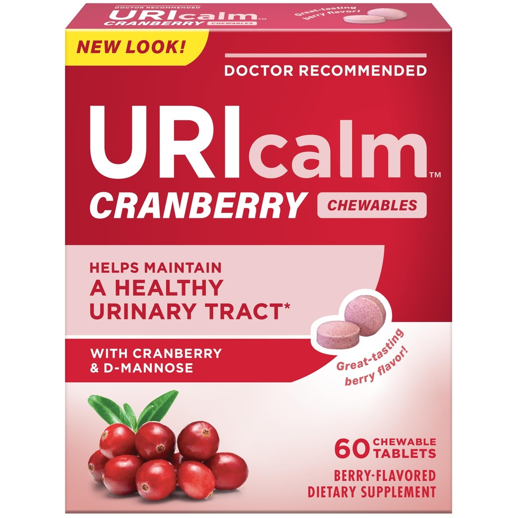 Uricalm Cranberry, Daglig Kosttilskud Chewable med D-Mannose, Berry, 60 Greve
