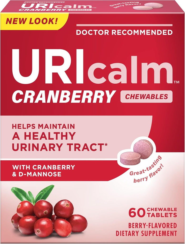 Uricalm Cranberry, Daglig Kosttilskud Chewable med D-Mannose, Berry, 60 Greve