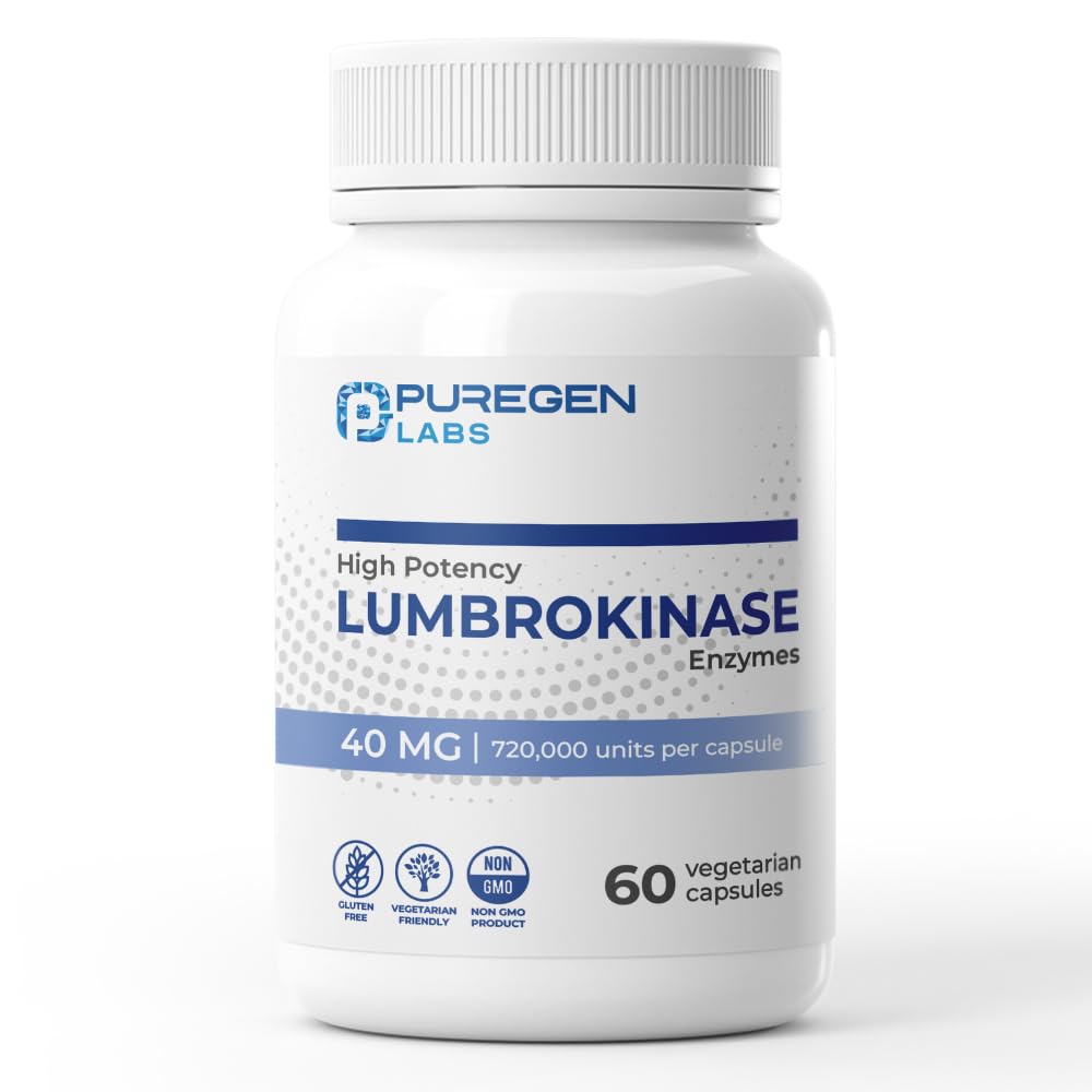 Puregen Labs Lumbrokinase 40mg per kapsel High Potency Supplement: 124; High Activity Lumbrokinase Enzymes: 124; No Farlig Additiver: 124; Non- Gmo: 124; Gluten Free Memories: 124; Made in USA - 60 Vegetar Capsules: