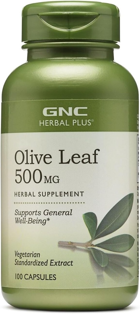 GNC Herbal Plus Olive Leaf 500mg tillæg, Vegetarisk, Understøtter General Well- Being, 100 Servering