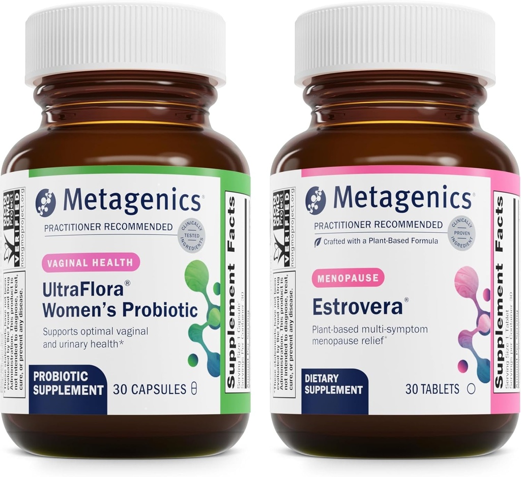 Metagenics Bundle - UltraFlora Women's & HerWellness Estrovera - 30 Count of UltraFlora Women's for Vaginal Health - 30 Tablets of Estrovera for Hot Flashes, Menopause Relief & Night Sweats