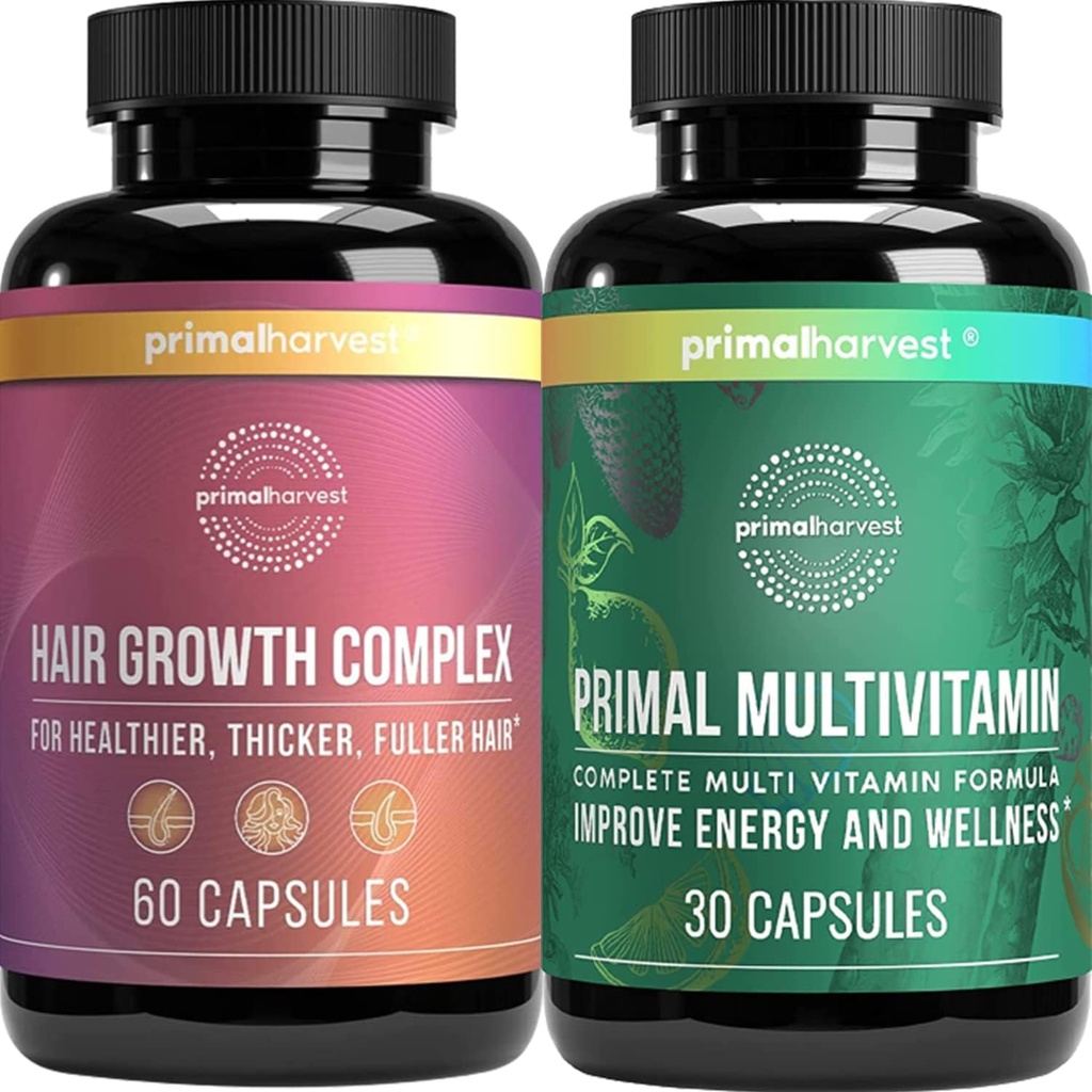 Primær Høst Hårvækst & Multivitamin Kosttilskud til kvinder og mænd Multi Vitamin Kapsler og hår Regrovækst Complex piller Bundle
