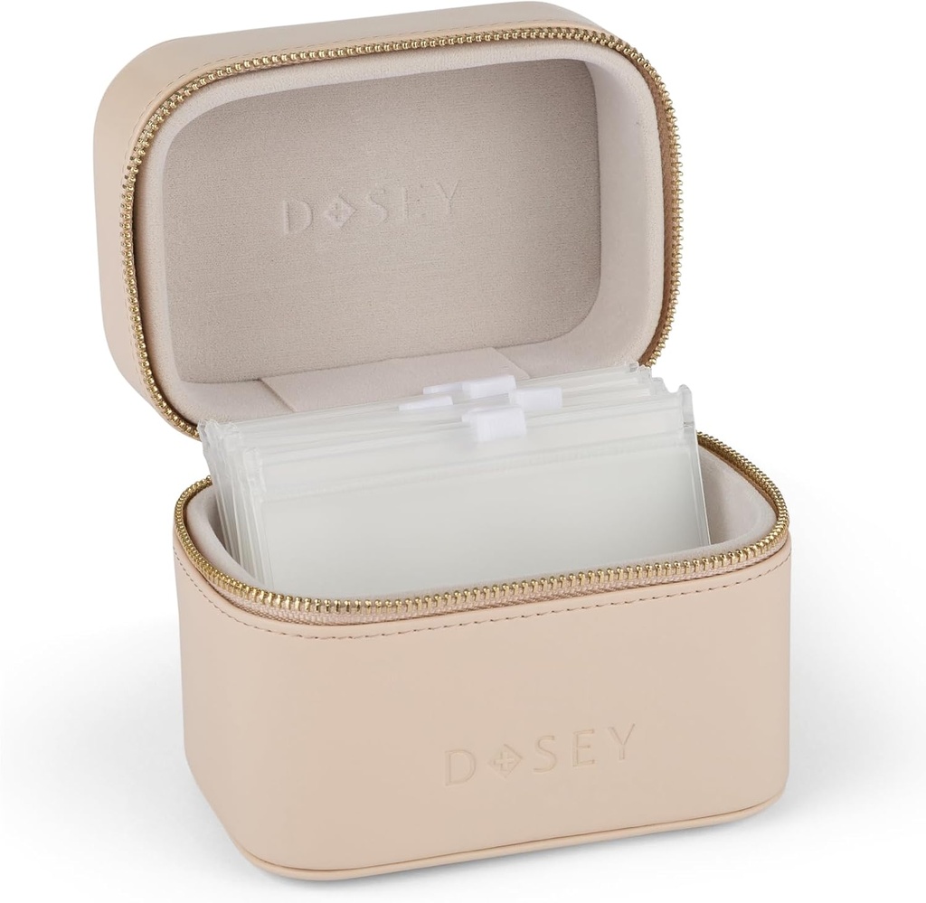 Dosey Travel Pill Case & Easy-Slide Pill Pouches - Vegan Leather Daily Pill Organizer with 7 Airtight Pill Pockets for Medicine Storage & Protection - Stylish Pill Sorter & Medication Organizer- LATTE