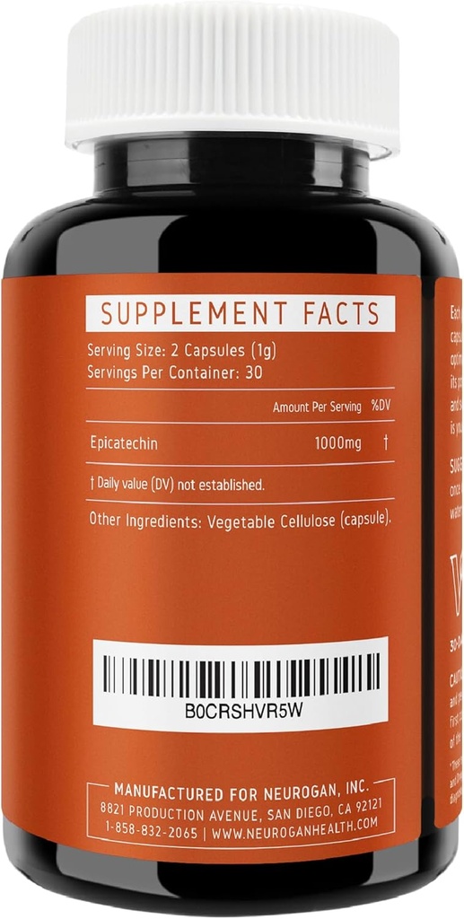 Potent epicatechin kapsler 500mg hver, 1000mg / servering - Advanced Support til nitrogenoxid, Muscle Health & Endurance - for atleter søger Performance Edge - 30.000 i alt, 60ct. Fremstillet i USA