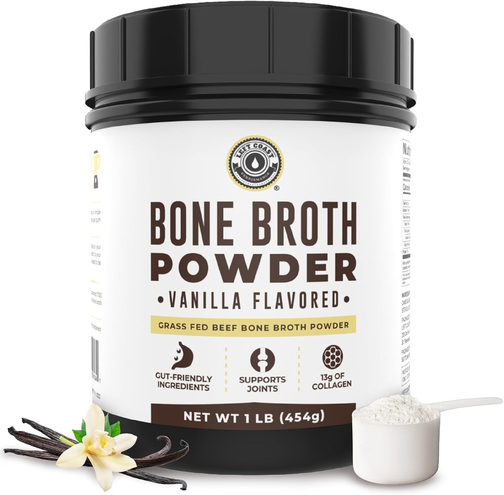 16oz Vanilla Bone Broth Protein Powder from Grass Fed Beef - Non- GMO Ingredienser, Gut- Friendly, Lav Carb Dairy Free Protein Powder - Natural Collagen Kilde til fælles støtte - Keto Friendly