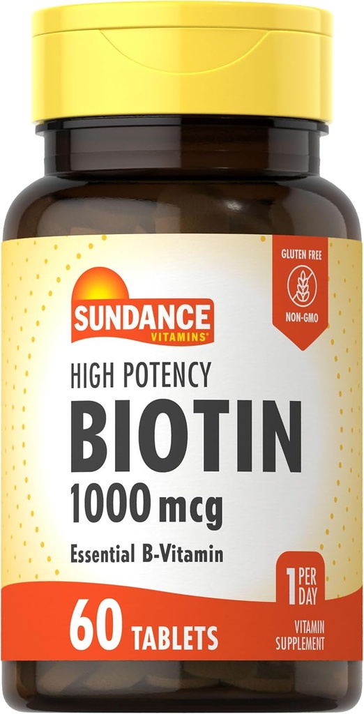Sundance High Potency Biotin 1,000 mcg Supplement | Essential B Vitamin Tablets | Vegetarian, Non-GMO & Gluten Free