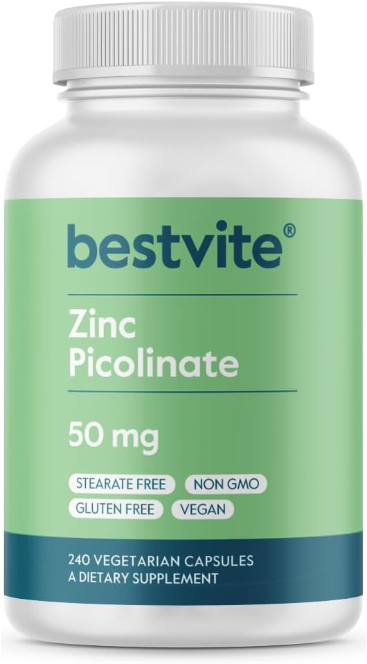 BESTVITE Zinkpicolinat 50mg (240 vegetariske kapsler) - Ingen stearater - Vegan - Ikke GMO - Gluten Free