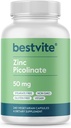 BESTVITE Zinkpicolinat 50mg (240 vegetariske kapsler) - Ingen stearater - Vegan - Ikke GMO - Gluten Free