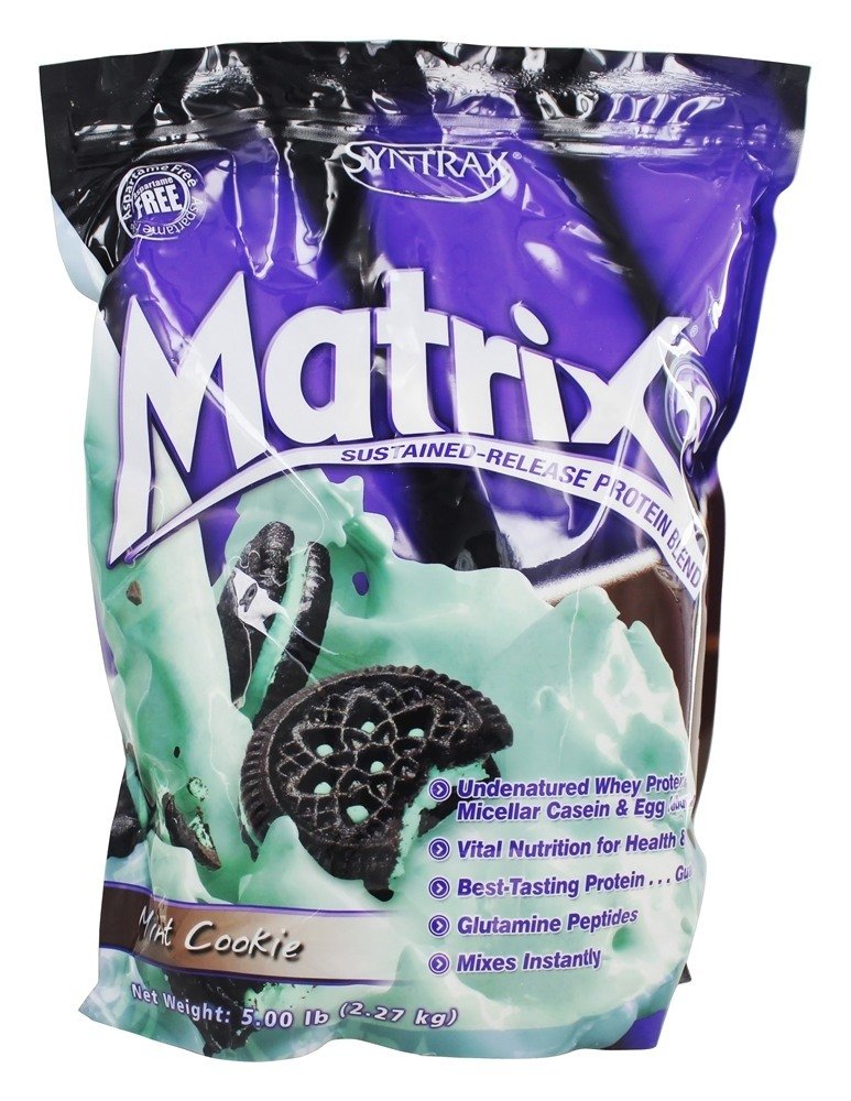 Syntrax Nutrition Matrix Protein Powder, Sustained- release Blend, Mint Cookie, 5 lbs. Real Cookie stykker
