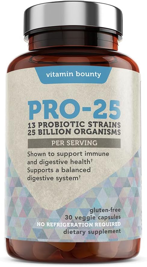 Vitamin Bounty Pro- 25 Probiotisk med Prebiotic - 25 Millioner CFU til mænd og kvinder - fordøjelsestilskud med Lactobacillus Acidophilus, Bifidobacterium - 30 daglige kapsler til Gut Health
