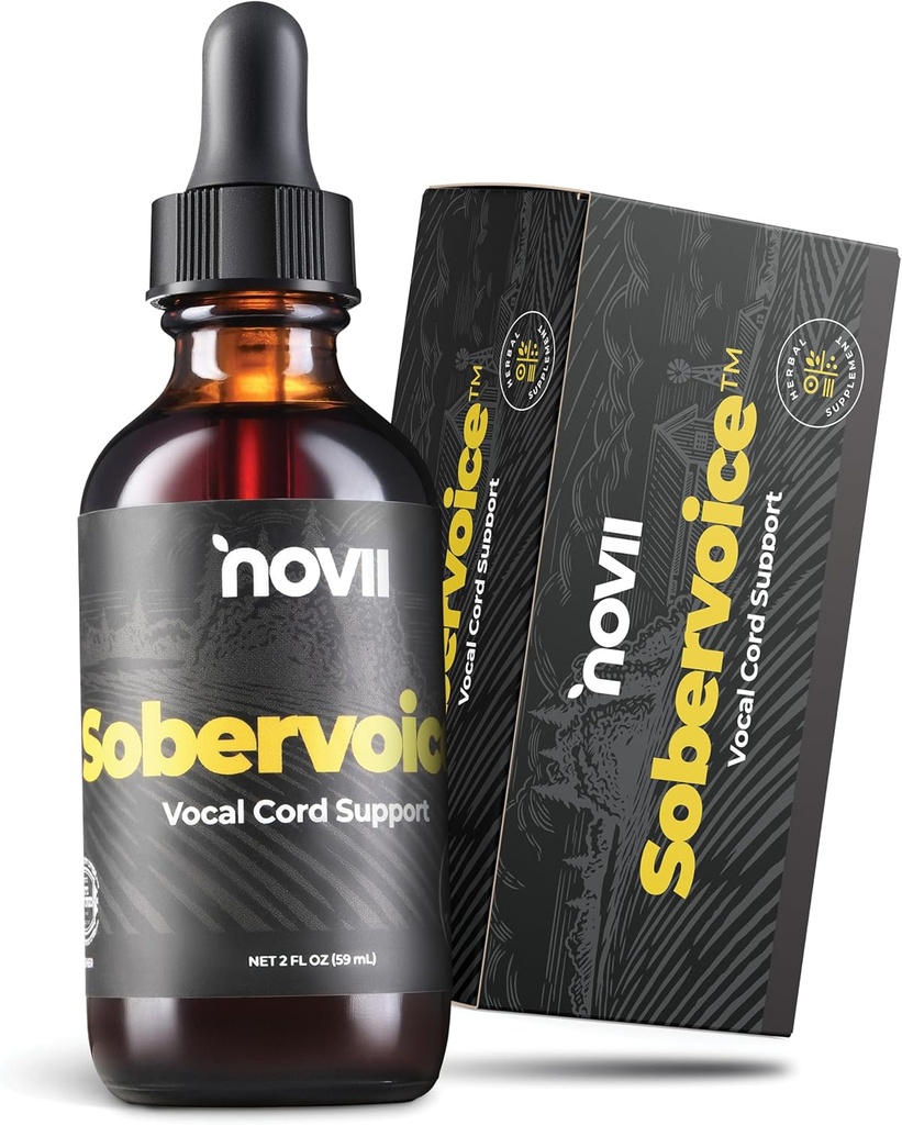 NOVII Sobervoice, Ultimate Vocal Health Drops - Herbal Relief fra Vocal Strain, Tørhed & Hoarseness - Voice Enhancing Booster Drops, Vocal Relief for Singers, Talere, Performers, 2 fl. oz.