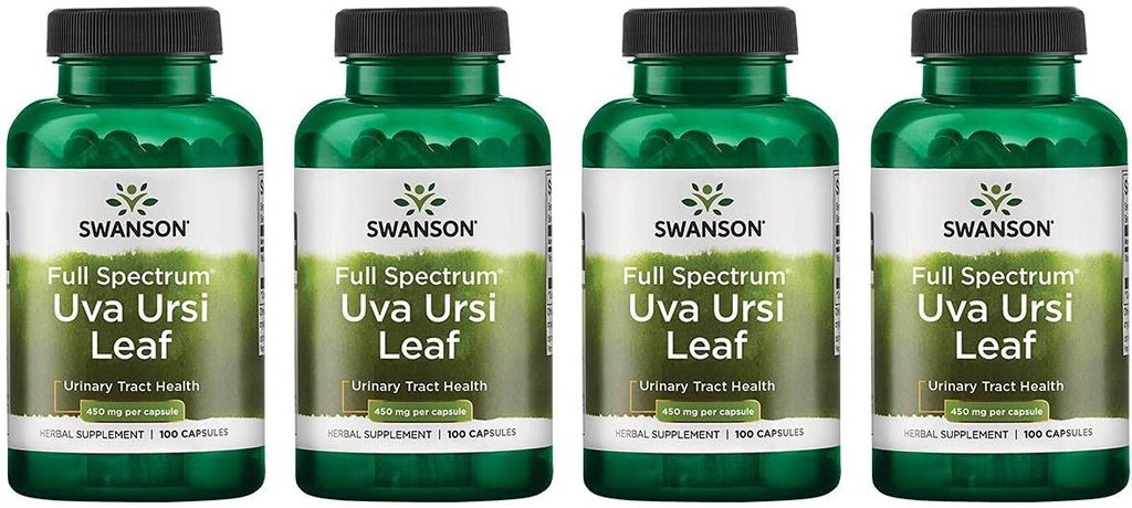 Swanson Full- Spectrum Uva Ursi Leaf - Herbal tillæg Support Nyre & Urinary Tract Health - Kan støtte hjerte-kar-system funktion & Bstige Sundhed - (100 kapsler, 450mg hver) 4 Pack