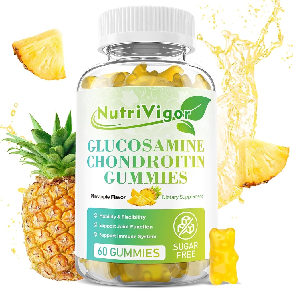 Glucosamin Chondroitin Gummies, Ekstra styrke fælles støtte supplement med MSM & Elderberry, Antioxidant immunforsvar til voksne, Ananas Arv, 60 Greve