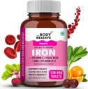 Iron Plus for kvinder (Plant Based, Chelated Iron, Folinsyre, VIT C, B12, B9, Spinach, Beetroot Extract) - Høj Absorption, Understøtter Blood Building, Energy & Immunity, 100% RDA, 120 Tablet