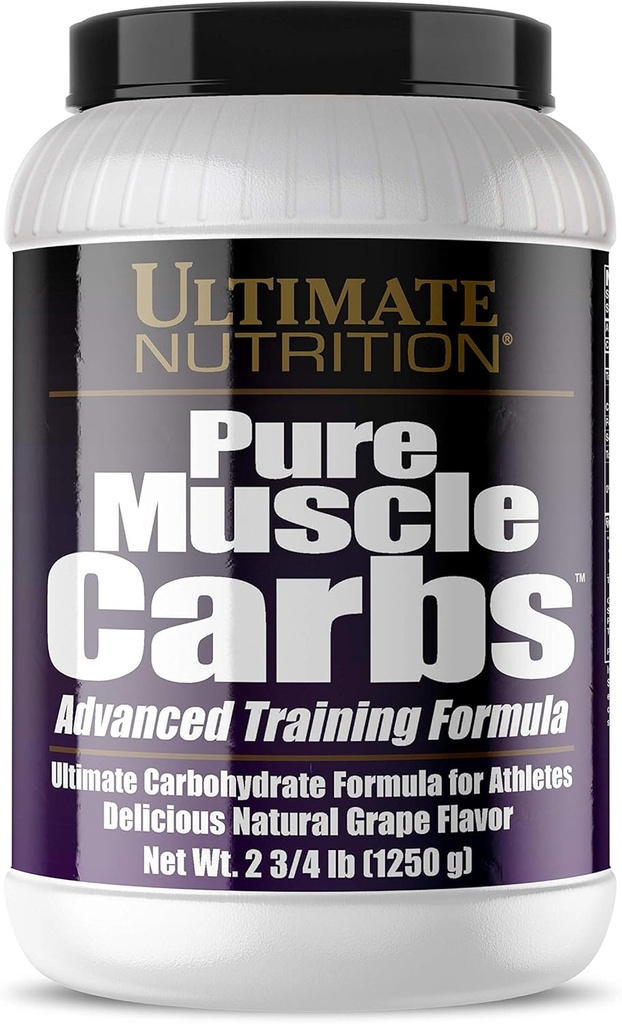 Ultimate Nutrition Pure Muscle Carbs - Complex Kulhydrat pulver til vedvarende energi - Ingen fedt, Ingen Cholesterol -Calorie for Muscle Gainers og Atleter, Grape, 2,75 Pounds